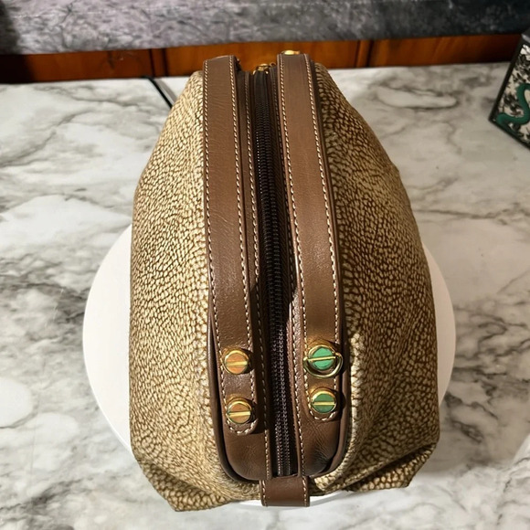 BORBONESE Handbag Global Pattern Beige Suede x Leather - Picture 9 of 17